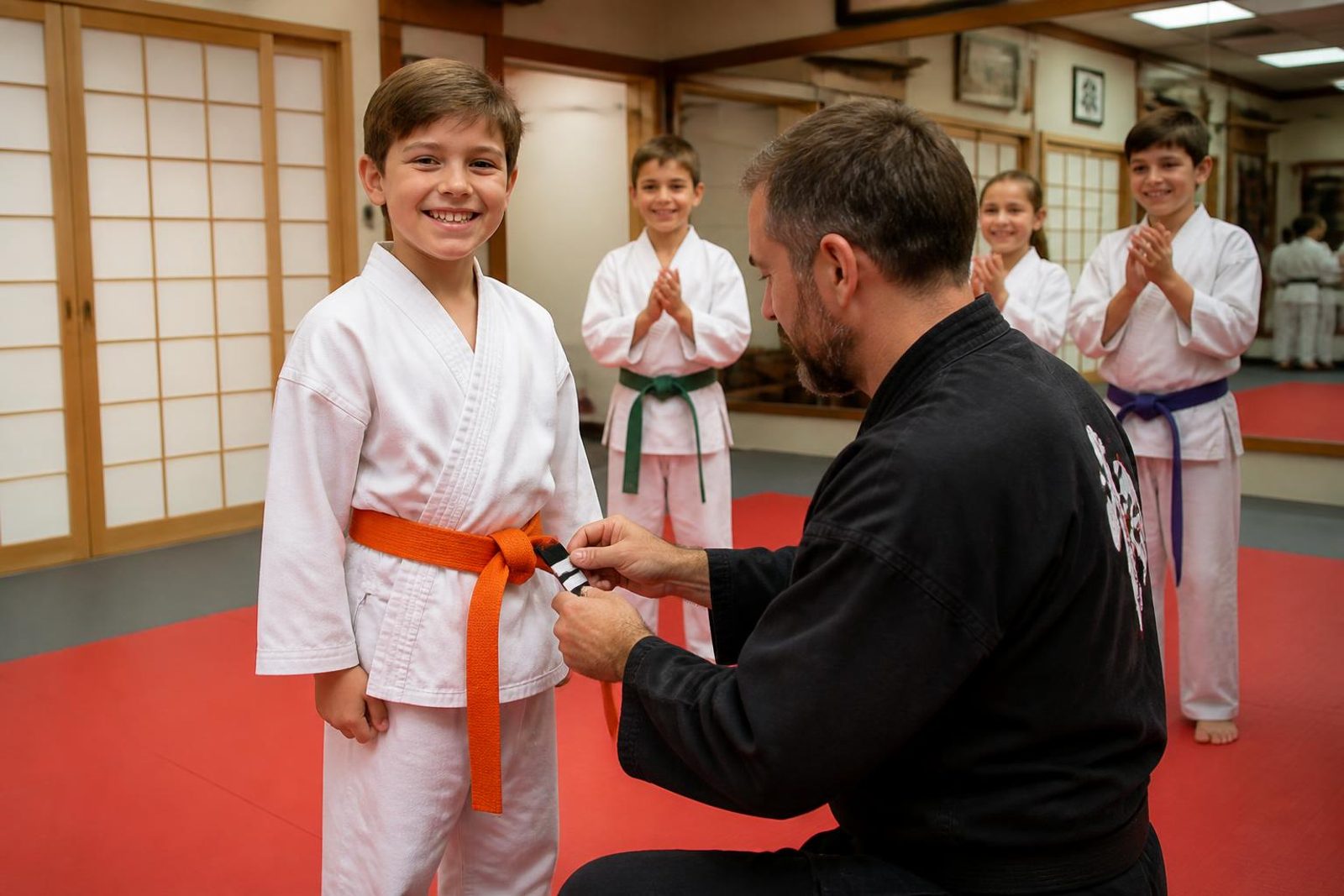 A Is Your Child student smiling proudly after class at Go No Sen Karate in Peekskill