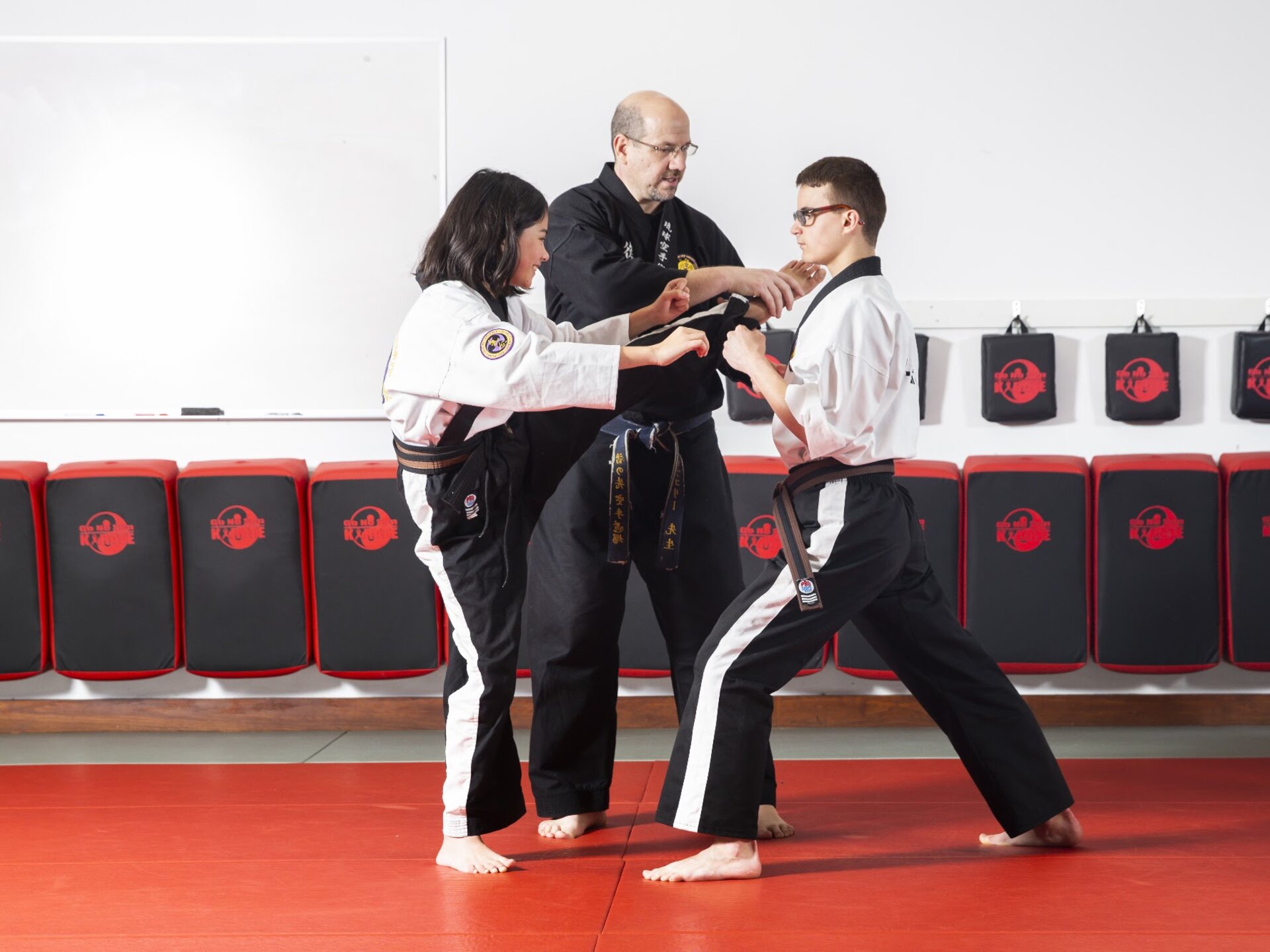 Get Strong. students practicing drills during class at Go No Sen Karate in Peekskill