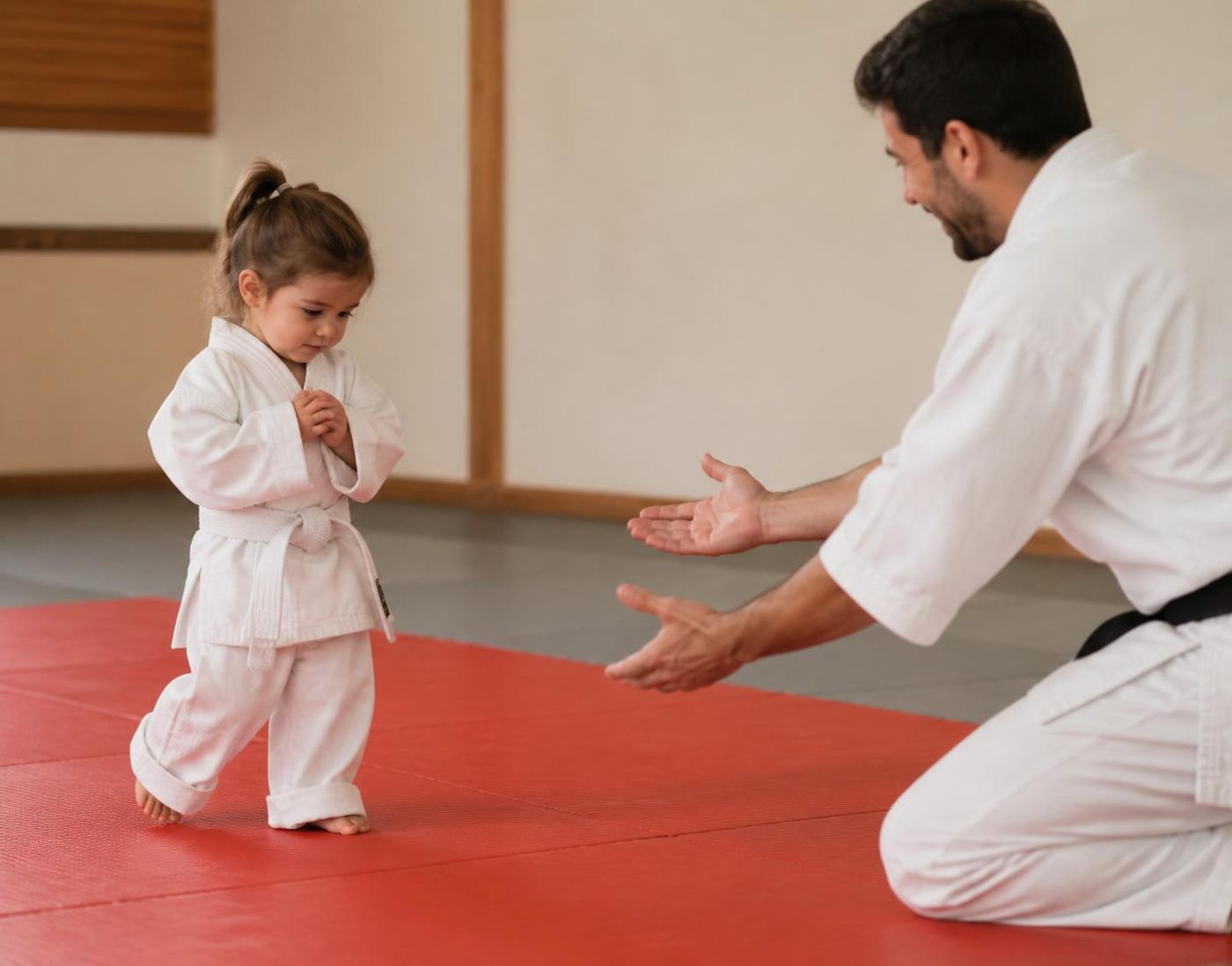 An instructor supervising Big Energy. students closely during class at Go No Sen Karate in Peekskill